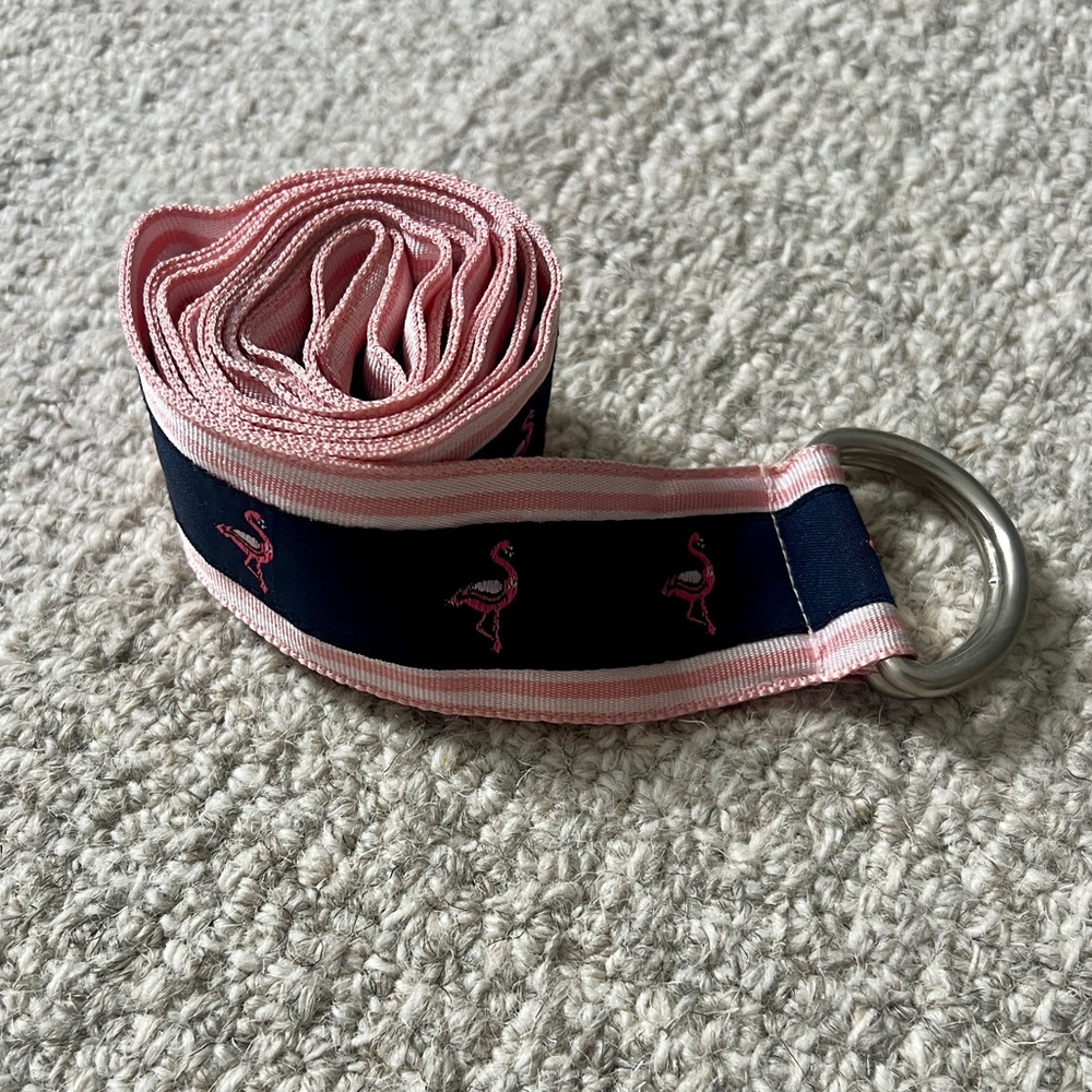 Navy Blue and Pink Flamingo Reversible Ribbon Belt - Picture 4 of 6